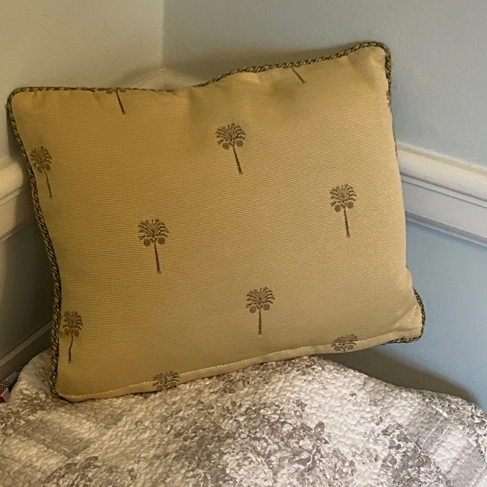 Vintage Ethan Allen Palm Trees Coconuts Embroidered Decorative Throw Pillow